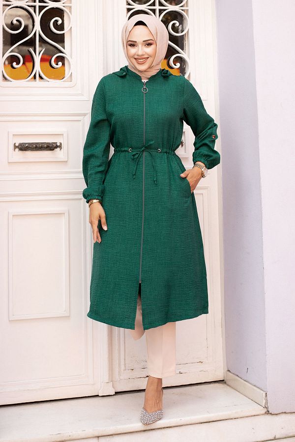 Tesettür Dünyası-Emerald Green Hooded and Rope Drawstring Cap - TSD240701 1