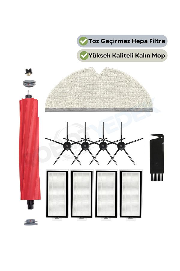 robotyedek-Roborock Q7 Max and Q7 Max Plus Black Replacement Brush Mop Set with Hepa Filter - 11 Pieces 1