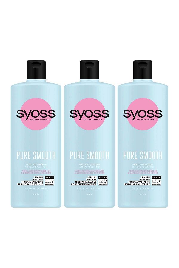 Syoss-Pure Smooth Micellar - Non-Weighting Care Shampoo 500ml x 3 Pieces 1