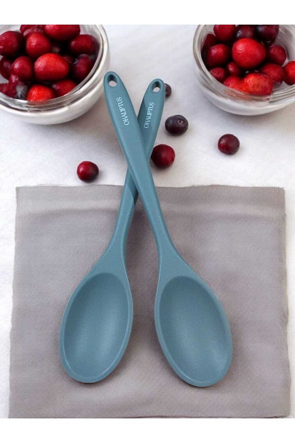 elfnur-2Pcs Hard Tip Heat Resistant Fireproof Non-Stick 28 cm Silicone Tablespoon Set 1