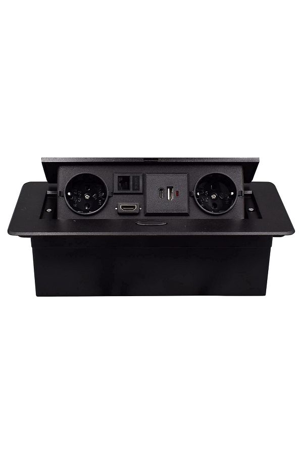 ATOMKIT-Built-in Socket in Furniture, 2 Schuko Sockets, USB-C, HDMI Input, Network Input 1