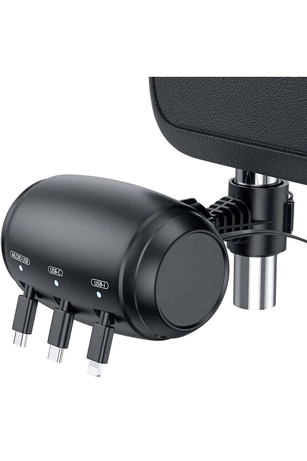 Quasar & Co.-3 In 1 Car Charging Station, Retractable, Compatible Android, Ios, Type C, Black 1