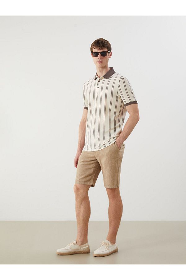 LC Waikiki-Ανδρικό σορτς καφέ Standard Fit Λινό Μικτό 1