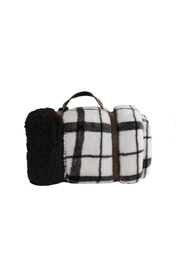 Generic-Mezoe Checkered Pattern Mink Sherpa Blanket Black and White King MINK-SHERPA02 1