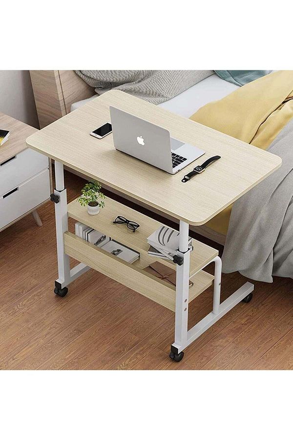 huitich-Multi-Tier Laptop Desk with Smooth and Lockable Wheels for Multi-Purpose White Maple 1