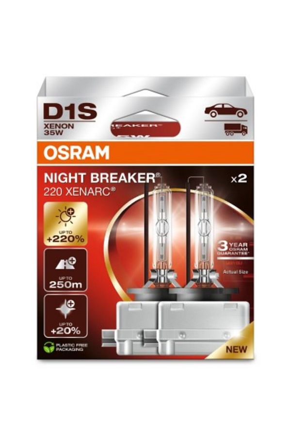 Osram-Set of 2 Auto Xenon D1S OSRAM NIGHT BREAKER LASER Next Generation Bulbs, +220%, 85V, 35W 1