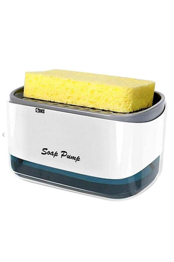 SIKS-Dozator de săpun 2 în 1, detergent lichid, capacitate 350 ml, burete inclus, alb/gri 1