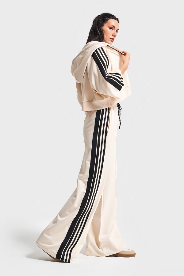 its basic-Culoare bej negru pentru femei s5-105 Trening din țesătură tricotată Tricou oversize cu fermoar Fleece Set 3 piese Combinație 1
