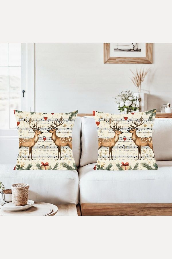 on the clouds-Deer Heart Pattern New Year's Combination Hidden Zippered Throw Pillow Cover Sofa Pillow Case Set (2Pcs) 1