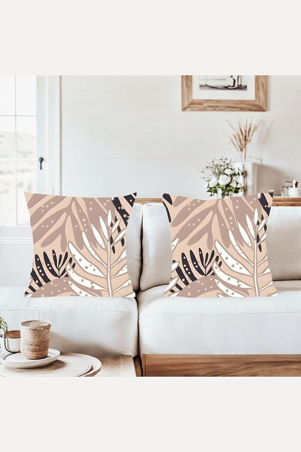 on the clouds-Large Leaf Pattern Beige Color Combination Hidden Zippered Throw Pillow Cover Sofa Pillow Case Set (2Pcs) 1