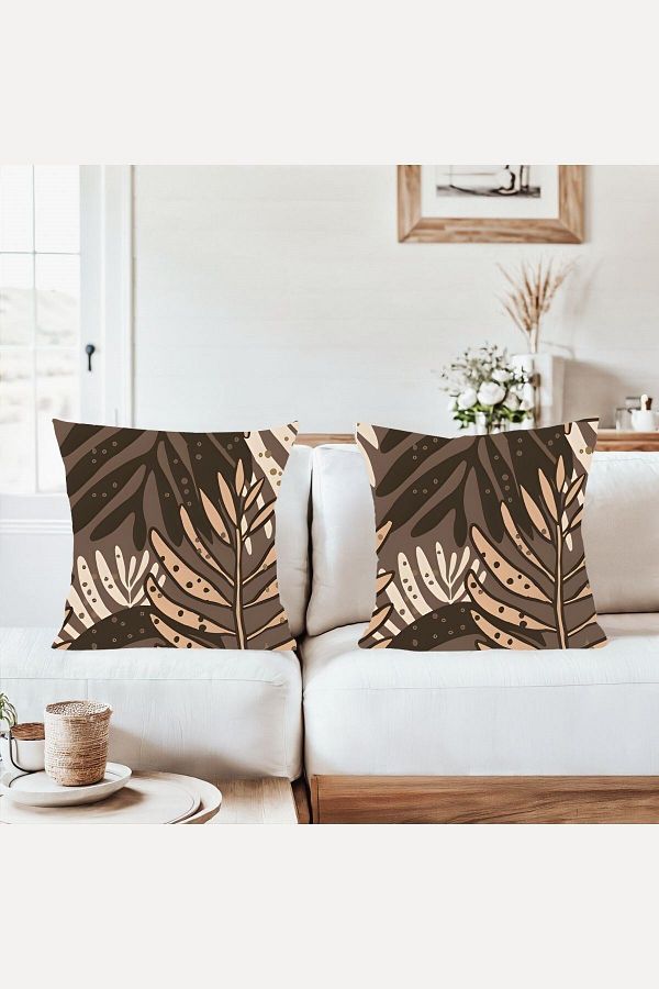on the clouds-Brown Leaf Pattern Combination Hidden Zippered Throw Pillow Cover Sofa Pillow Case Set (2Pcs) 1