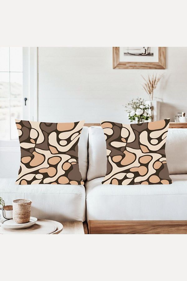 on the clouds-Brown Abstract Patterns Combination Hidden Zipper Country Style Cover Sofa Pillow Case Set(2Pcs) 1