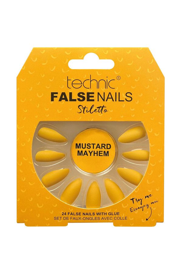 TECHNIC-Set of 24 False Nails with glue included Technic False Nails, Stiletto, Mustard Mayhem 1