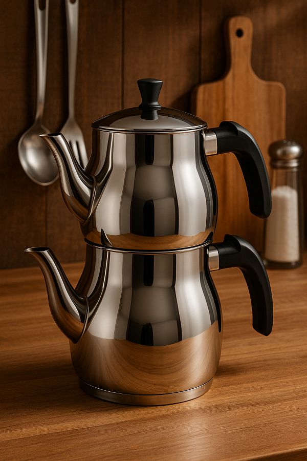 YUNUSOĞLU HOME-Classic Teapot Set – 0.8L Teapot 1.25L Sub Teapot – Stainless Steel – with Cold Holding Handle 1