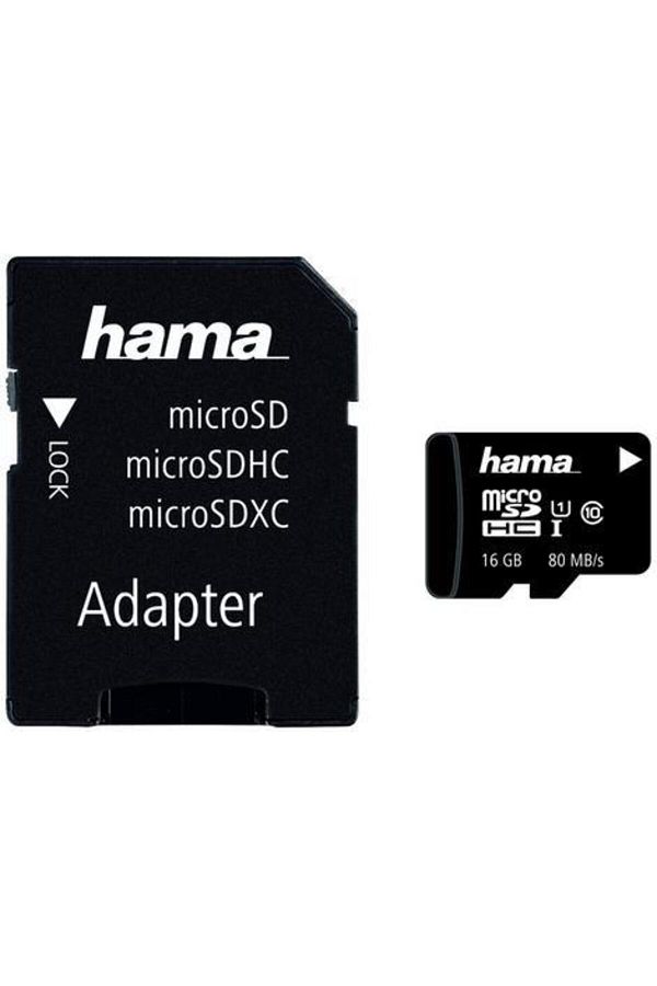 Hama-Hama microSDHC memory card, 16GB, Class 10, up to 80 MB/s, UHS-I + SD adapter 1