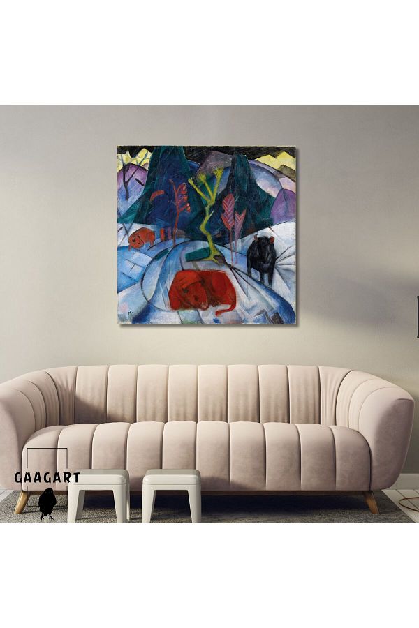 GAAGART-Square Canvas Painting Famous Works Franz Marc-A Bison in Winter (the Red Bison) (1913) 1