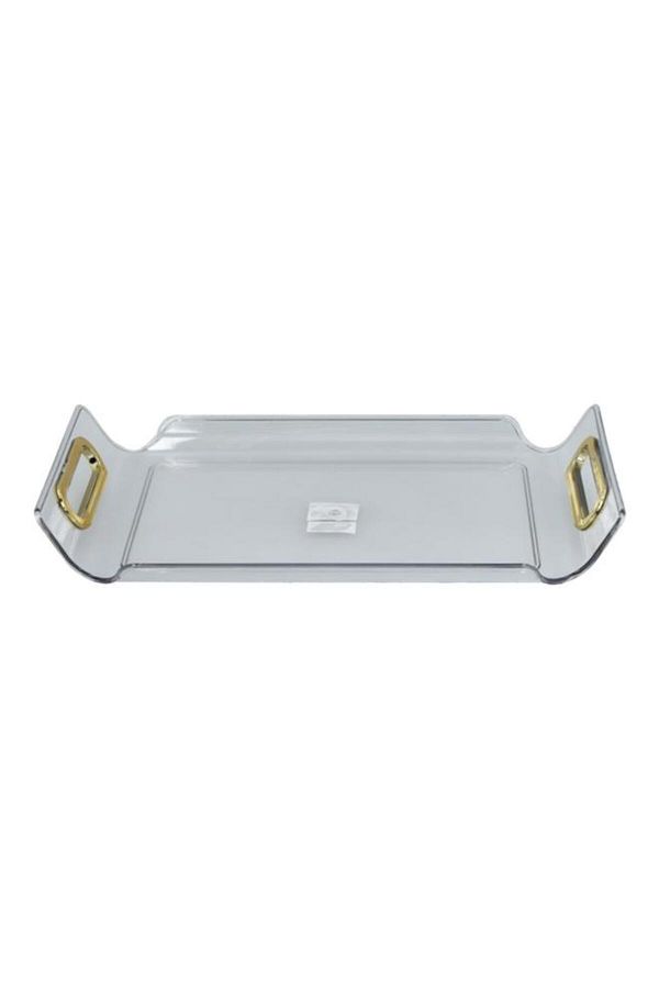 Generic-Felli Rectangular Raised Edge Serving Tray with Handle Clear and Gold Medium Y1K150048-CL 1