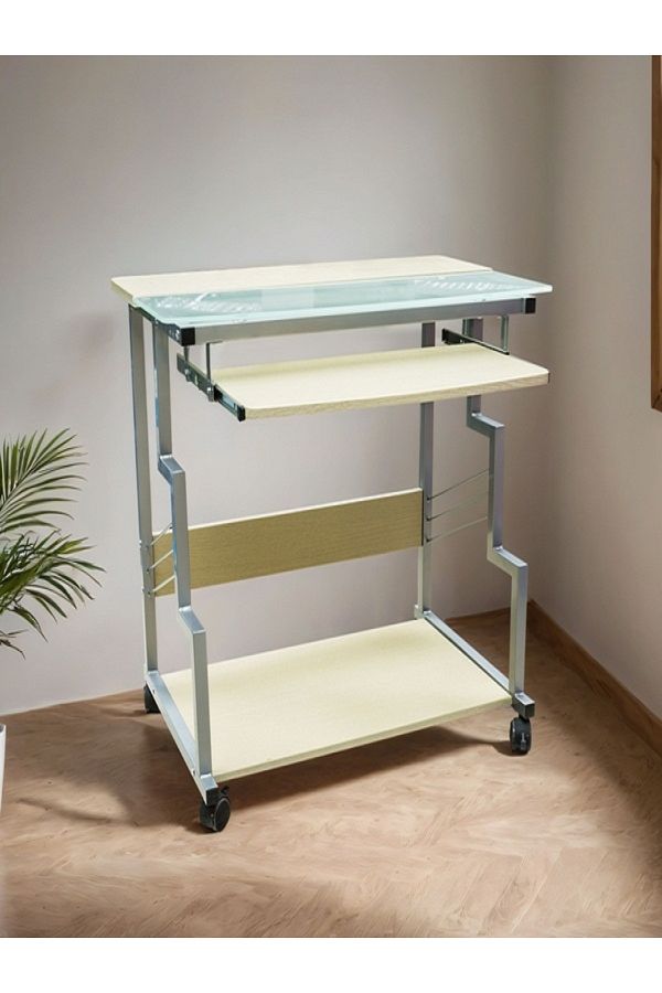 micasa-Metal Frame Contemporary Rectangular Computer Table with Wheels 1