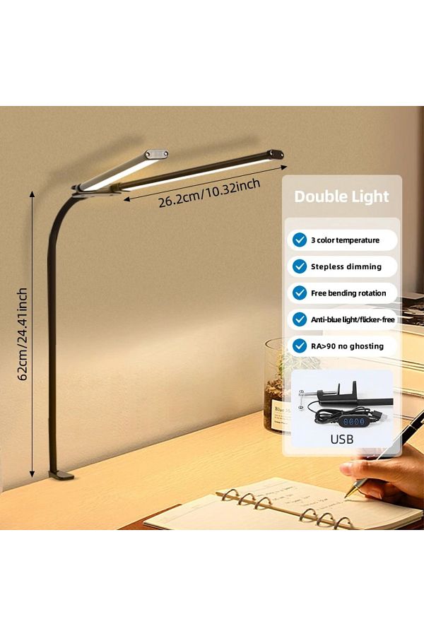 Choice-2 HEAD Dimmable Double/Single Head LED Desk Lamp Dimmable PC Monitor Light USB Table Lamps Reading L 1