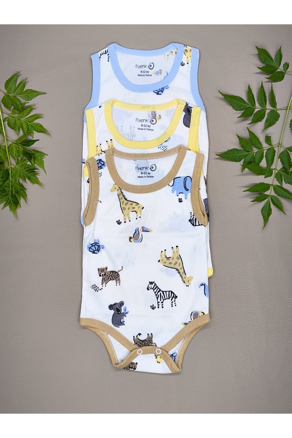 vieso 3LÜ PAMUKLU DESENLİ ERKEK BEBEK ÇITÇITLI ATLET BODY ZIBIN