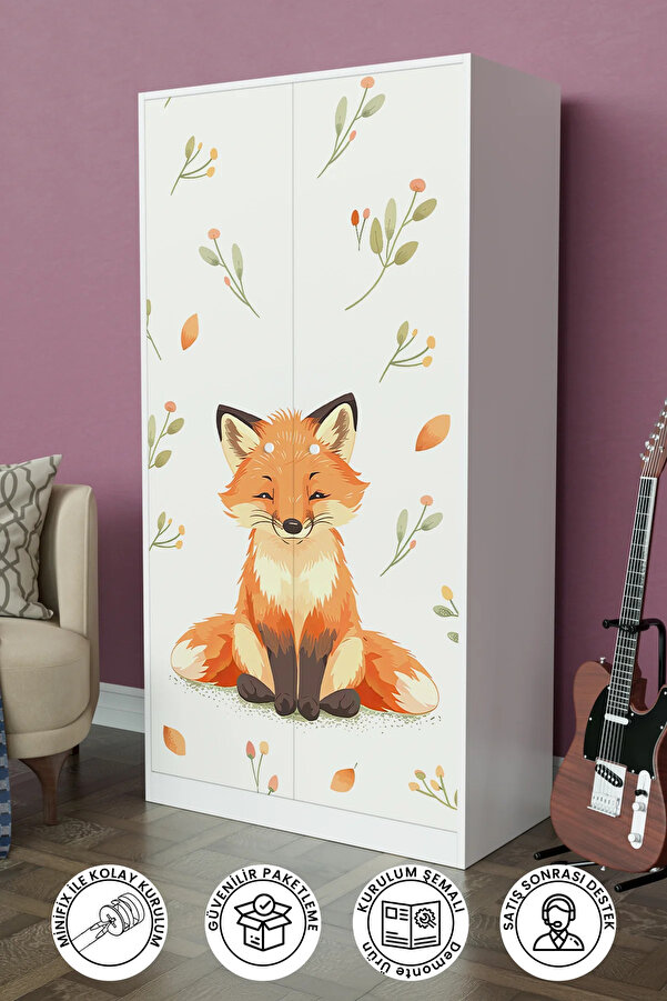 Hediyeler Kapında Foxie Design "Calista" Gardırop 5 Raflı Askılı Çocuk Odasi Elbise Dolabı