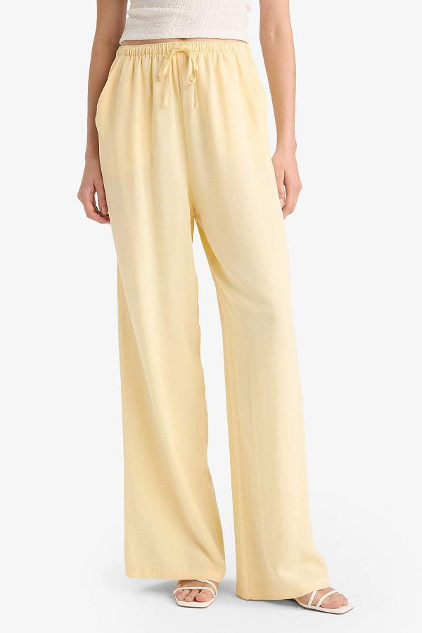 DeFacto-Linen Blend Pants Wide Leg Wide Loose Leg Three Pockets Regular Waist Basic Straight Standard Size C4545Ax 1