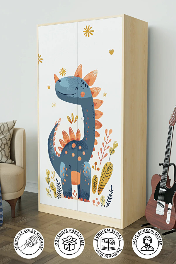 Hediyeler Kapında Minik Dino Design "Calista" Gardırop 5 Raflı Askılı Çocuk Odasi Elbise Dolabı