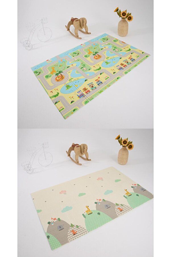 monimu baby Katlanabilir Çift Taraflı Oyun Matı-Oyun Halısı 200x130x1cm (TAŞIMA ÇANTALI)