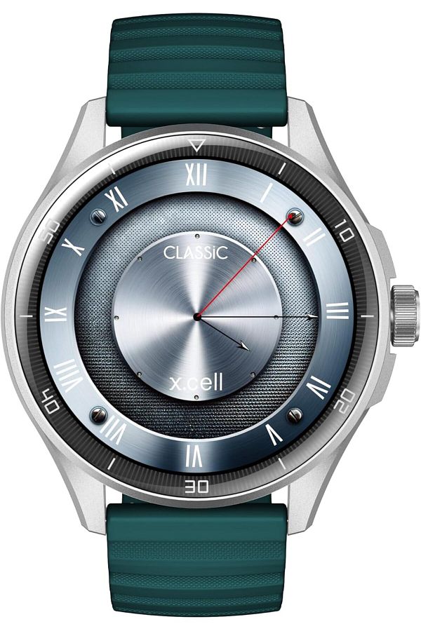 X.Cell-Classic6 Smartwatch, 1.43" AMOLED, BT Calling, SpO₂, IP68, 2 Straps – Silver/Green, iOS/Android 1