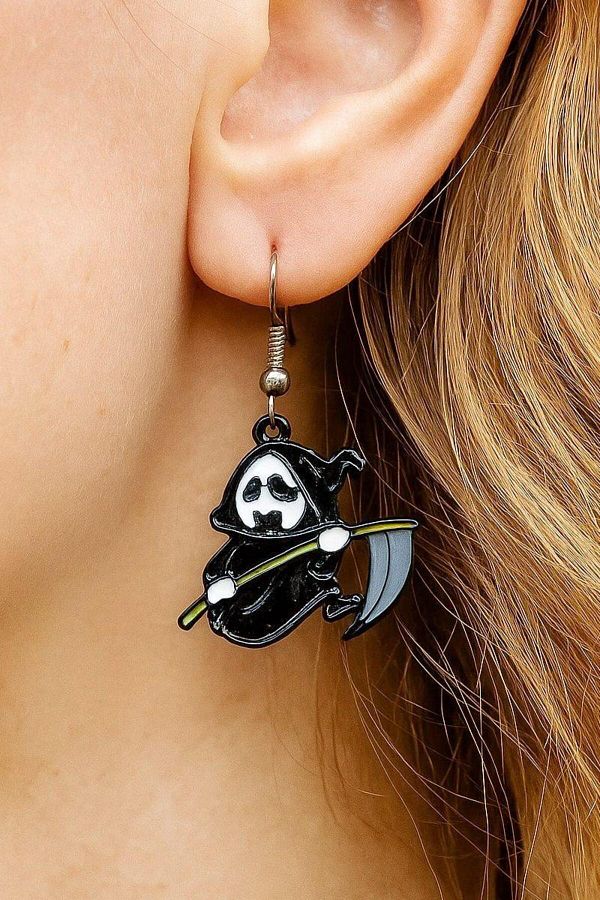 Fildişi Aksesuar-Devil Shaped Enamel Women's Earrings with Horns Double Pieces Handmade Earrings 1