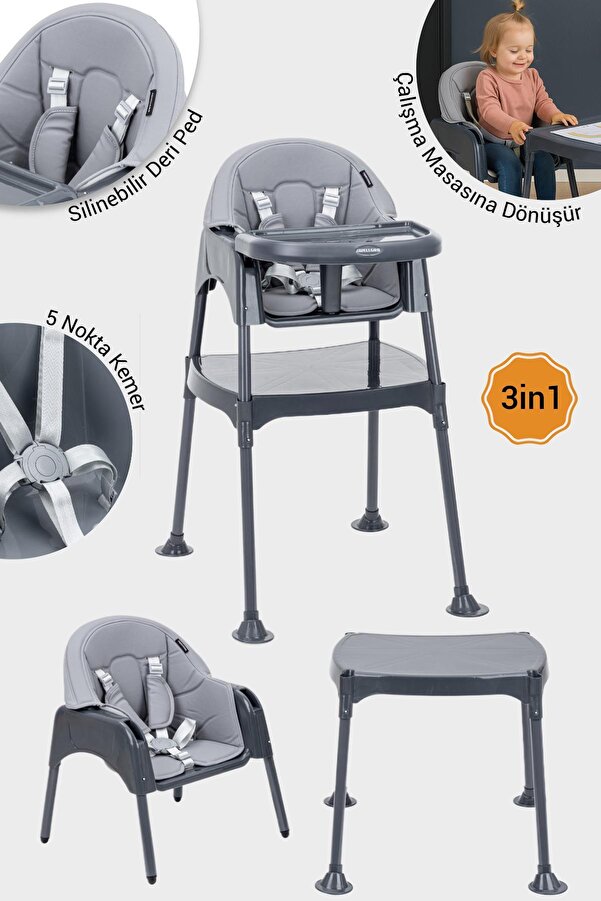 Wellgro Growup Çalışma Masalı Mama Sandalyesi, Gri