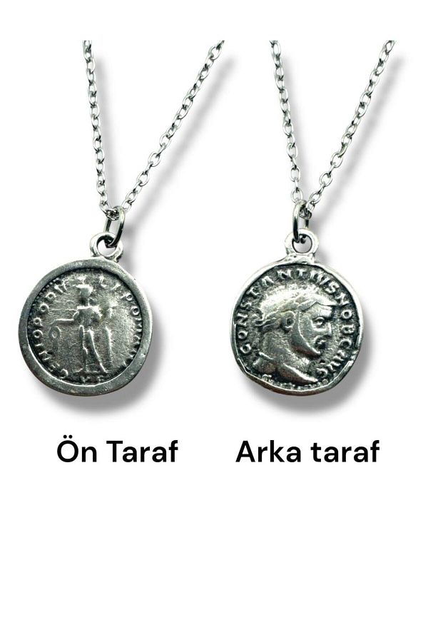 Herşey Nota-Constantine Figured Denarius Roman Ancient Coin Necklace – Double Sided – 1 Piece – 60 cm Metal Necklace 1