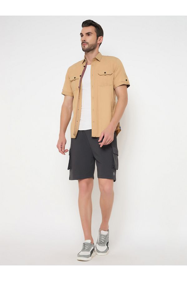 John Player By Styli-Solid Drawstring Waist Lounge Shorts with Pockets 1