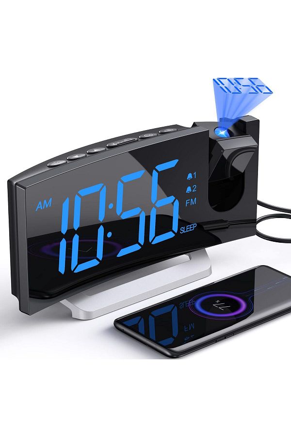 Generic-Alarm Clocks for Bedrooms, Digital Alarm Clock with 180° Rotatable Projector & FM Radio, 0-100% Dim 1