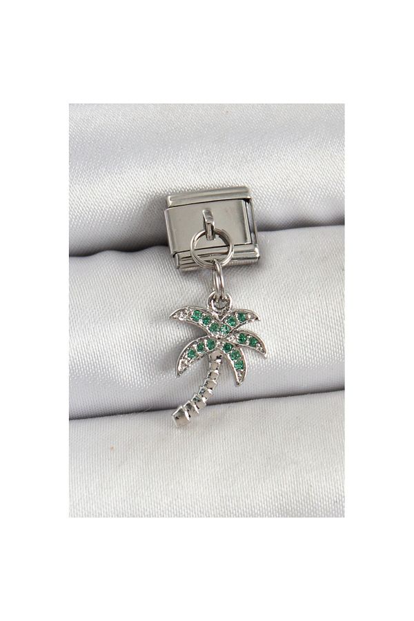 Skygo-316L Steel Dangle Zircon Stone Palm Tree Model Silver Color Nomination Charm - Tj-Bc1445 1