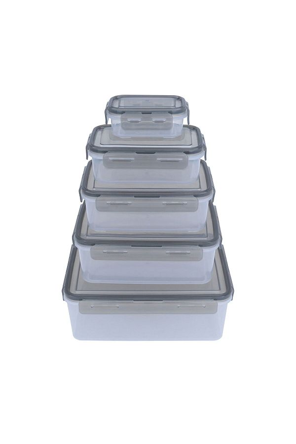 Alsaif Gallery-Plastic Container Set Alsaif Gallery, Rectangular, 5 Pieces - Black Transparent 1