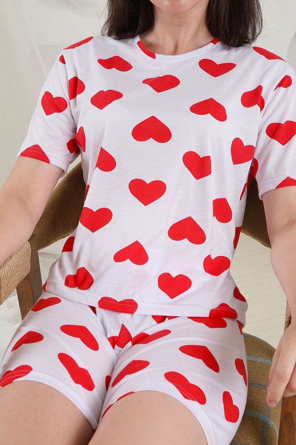 FAMES PİJAMA-Summer Patterned Loose Crop Shorts Pajama Set 1