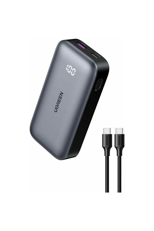 Ugreen-Acumulator extern Ugreen PB502, 10000 mAh, USB-C, USB-A, Digital Display, cablu USB-C inclus (Gri) 1