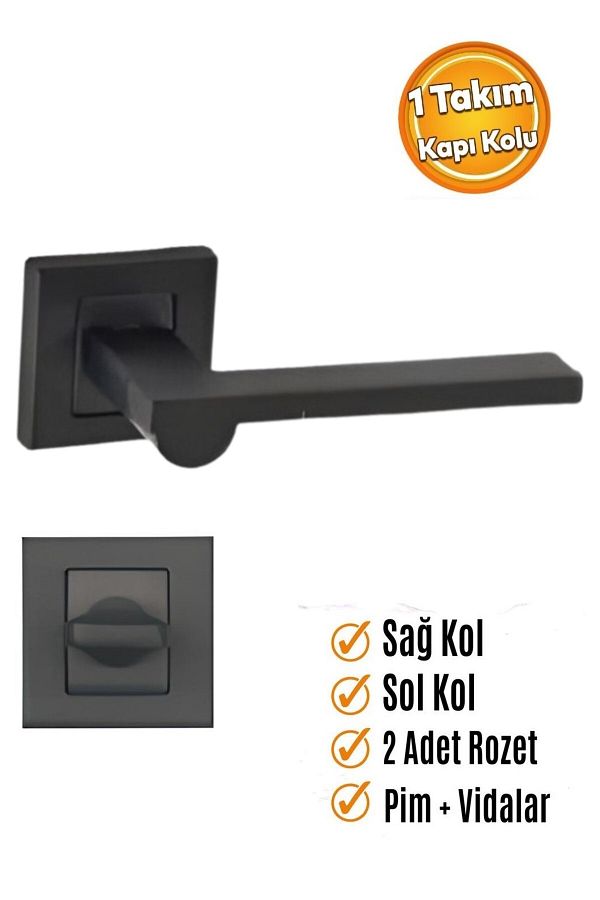 Sofuoğlu-Zara Model Stainless Steel Black Square Rosette Wc Door Handle / Is for Wc Doors 1