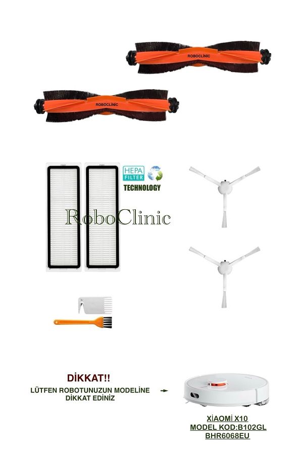 Roboclinic-Xiaomi X10 Robot Vacuum Cleaner (Model Code: B102Gl) Compatible Brush, Filter, Mop Set - 8 Pieces 1