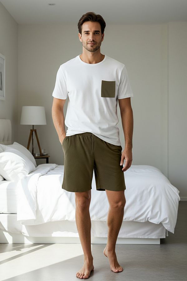 Trendyol Collection-Ecru Khaki Regular Fit Knitted Pajama Set with Textured Shorts Tmnss25Pt00021 1
