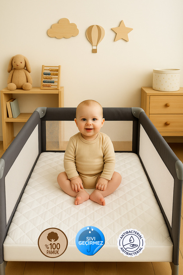 Formeya %100 Pamuk Kapitone Fitted Sıvı Geçirmez Bebek Alezi-Çocuk Alezi, Park Yatak Alezi Beşik Yatak Alezi