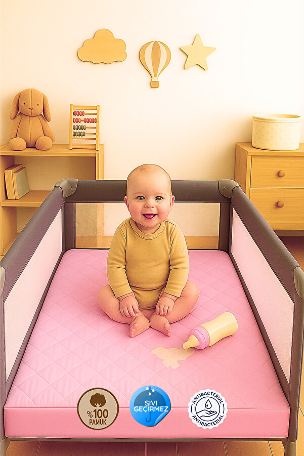 Formeya %100 Pamuk Kapitone Fitted Su Sıvı Geçirmez Bebek Alezi-Çocuk Alezi, Park Yatak Beşik Yatak Alezi