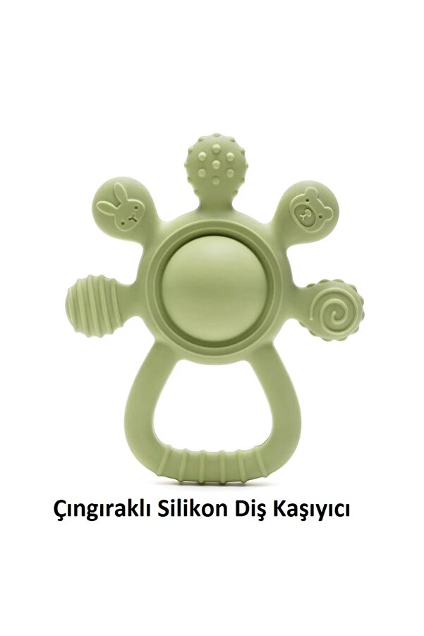 tutobaby Çıngıraklı Silikon Diş Kaşıyıcı (Hayvan Desenli, Palmiye Şekilli)