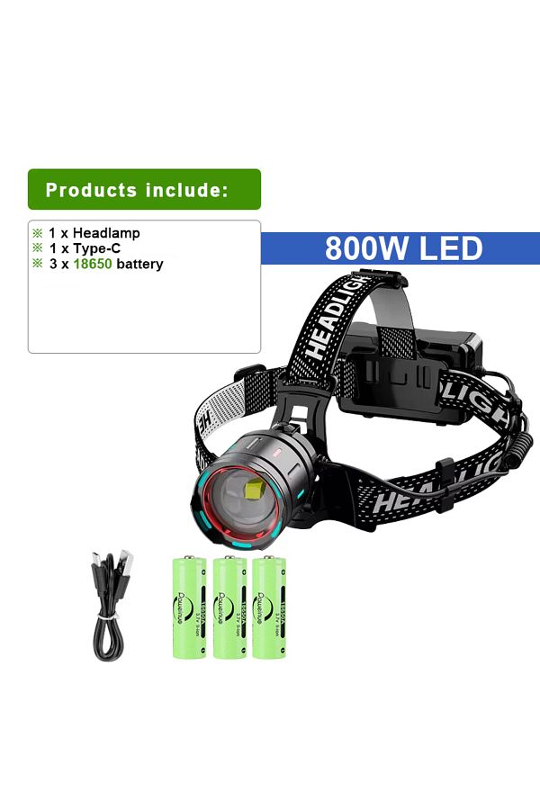 paweinuo-A-18650 Battery 2024 New Super Powerful Headlamp 800w Led Ir Sensor Headlight Rechargeable Head Flas 1