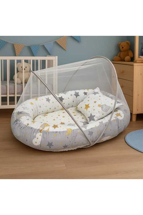 JULYA KİDS Babynest Cibinlik Beşik Bebek Yatağı Ortopedik Yastık 60 X 85 Cm