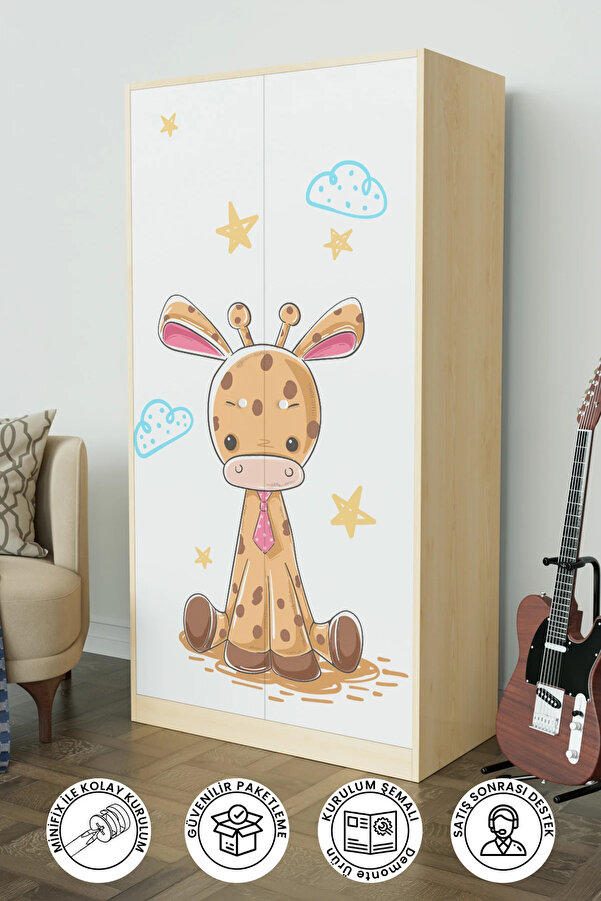 Hediyeler Kapında Bay Zürafa Design "Calista" Gardırop 5 Raflı Askılı Çocuk Odasi Elbise Dolabı