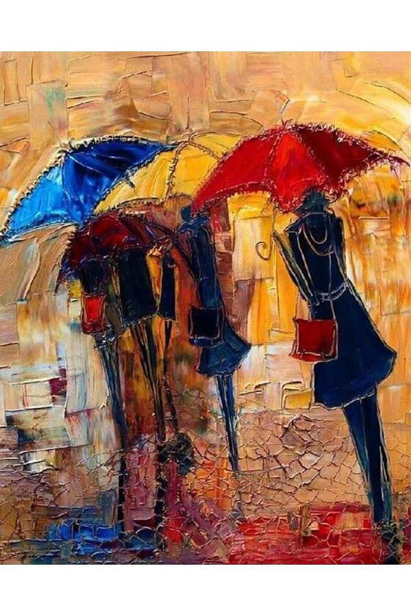 Pastelya-Colorful Umbrellas - Painting by Numbers Set, with Frame and Pulley, 60 X 75 cm 1
