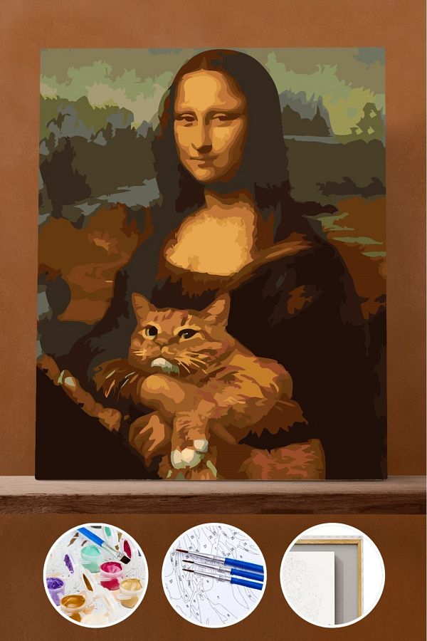 Pastelya-Monalisa Fat Cat - 40X50 Cm, Painting by Numbers Set, with Frame and Pulley 1