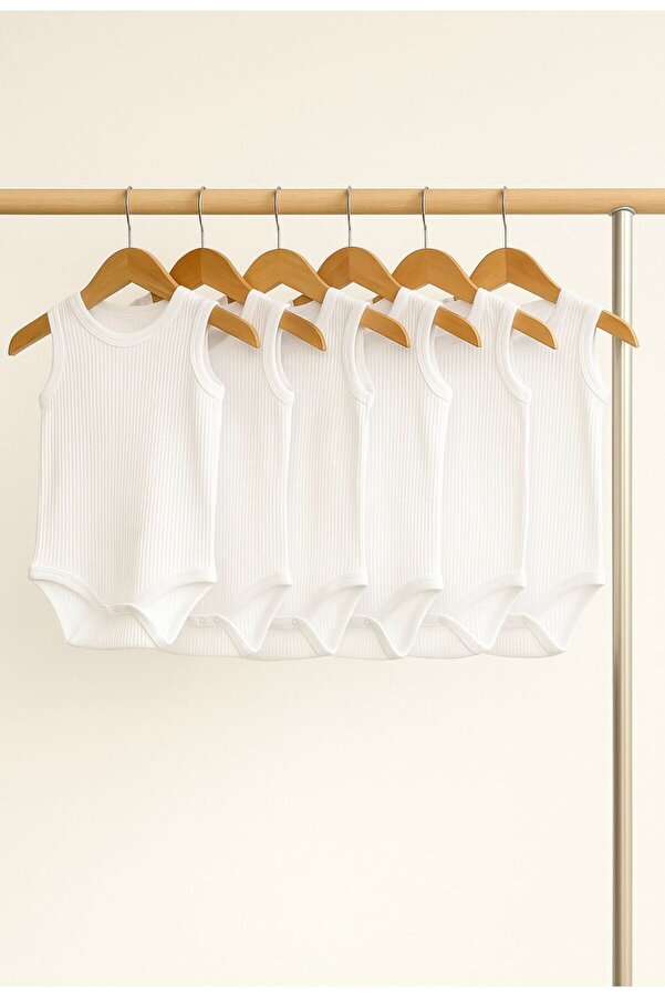 GEZEGENX 6'Lı %100 Pamuk Fitilli Bisiklet Yaka Çıtçıtlı Body Zıbın Atlet Yenidoğan Hastane Çıkışı Bebek